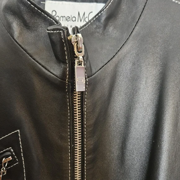 Pamela McCoy Women Black Biker Leather Jacket Size Large - Picture 3 of 10